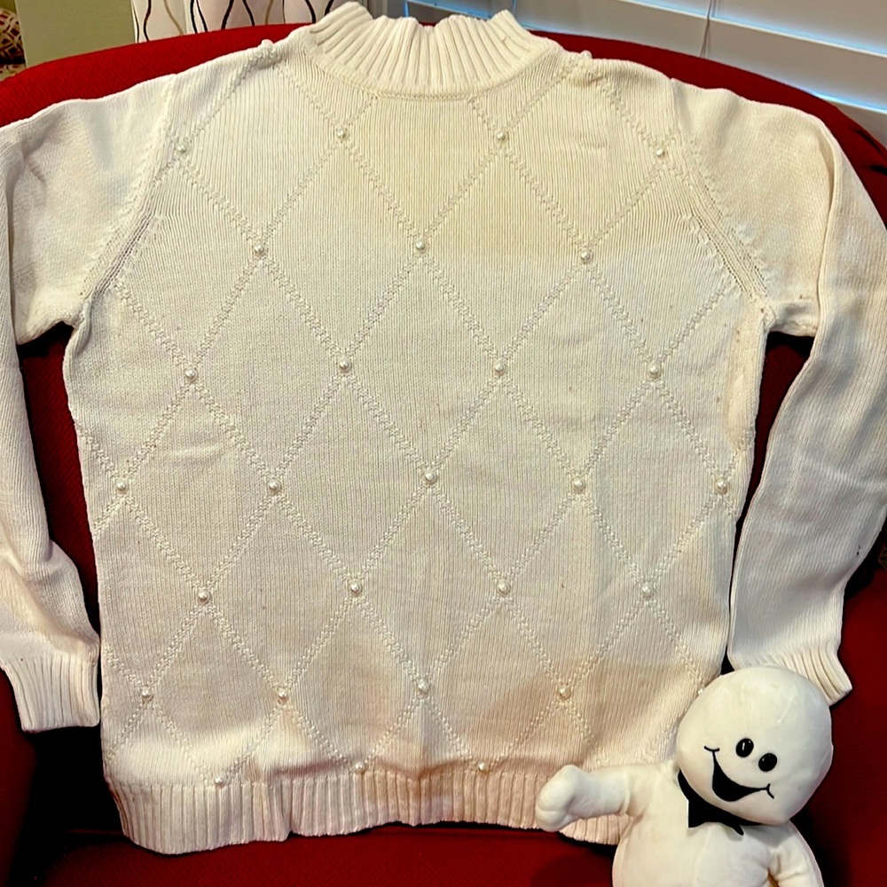 Liz Claiborne Petite Large mock turtleneck sweater with pearl embellishments